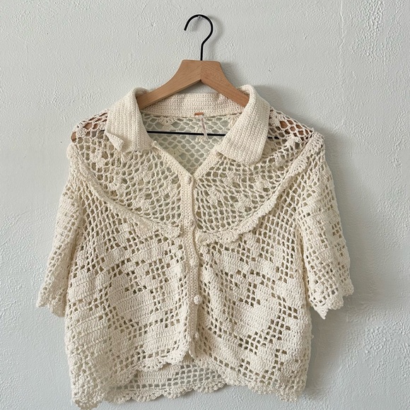 Free People White Rosarita Crochet top size large - Picture 2 of 7